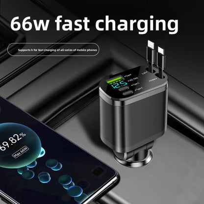 Digital Display Car Charger with Retractable Cable