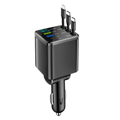Digital Display Car Charger with Retractable Cable