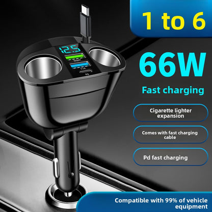 Digital Display Car Charger with Retractable Cable