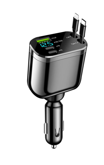 Digital Display Car Charger with Retractable Cable