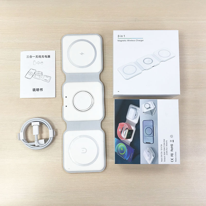 Magnetic three-in-one wireless charger