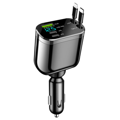 Digital Display Car Charger with Retractable Cable