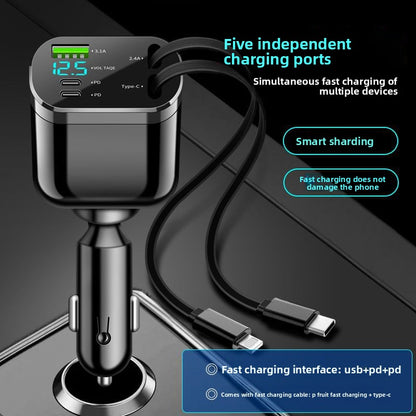Digital Display Car Charger with Retractable Cable