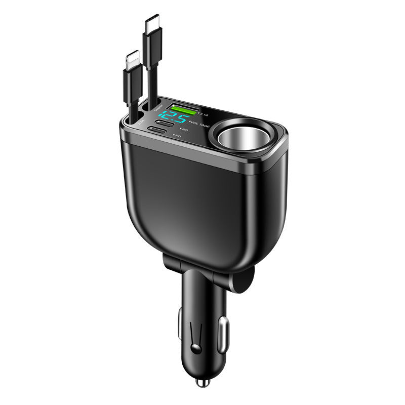 Digital Display Car Charger with Retractable Cable