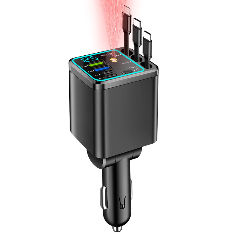 Digital Display Car Charger with Retractable Cable