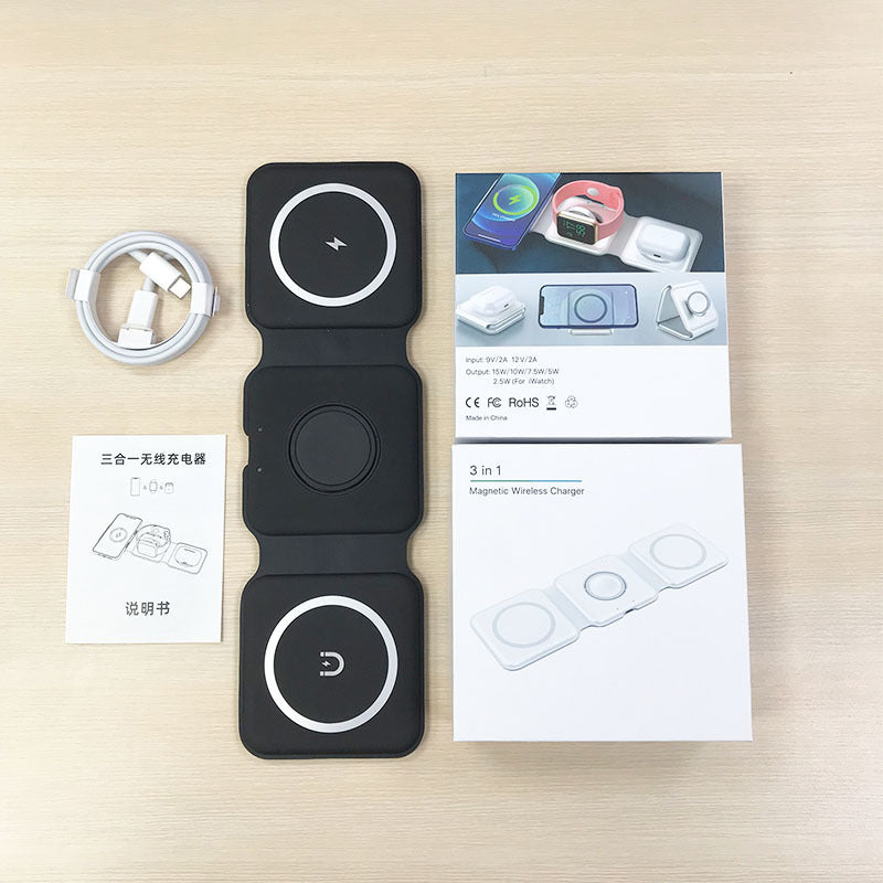 Magnetic three-in-one wireless charger