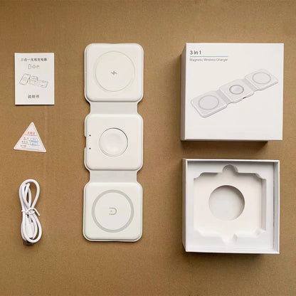 Magnetic three-in-one wireless charger