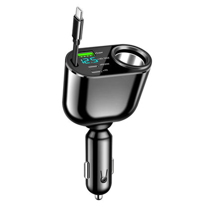 Digital Display Car Charger with Retractable Cable
